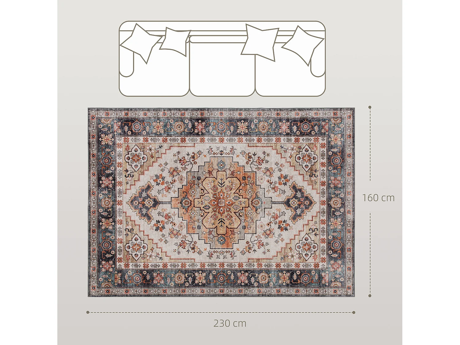 Tappeto boho a pelo corto antiscivolo e lavabile 230x160 cm marrone