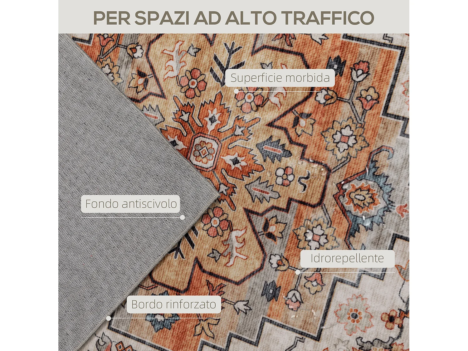Tappeto boho a pelo corto antiscivolo e lavabile 230x160 cm marrone