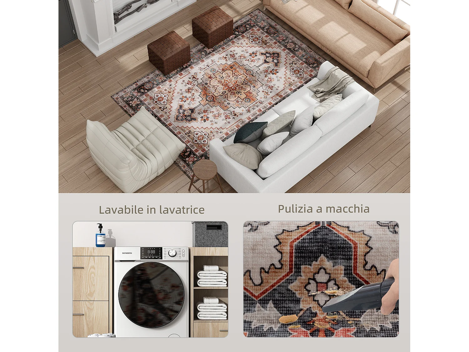 Tappeto boho a pelo corto antiscivolo e lavabile 230x160 cm marrone