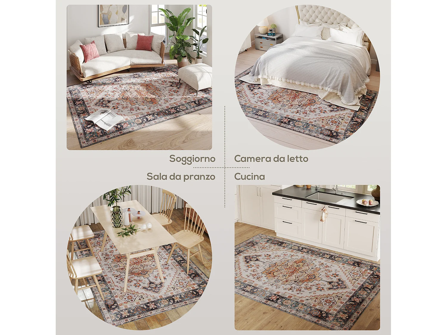 Tappeto boho a pelo corto antiscivolo e lavabile 230x160 cm marrone