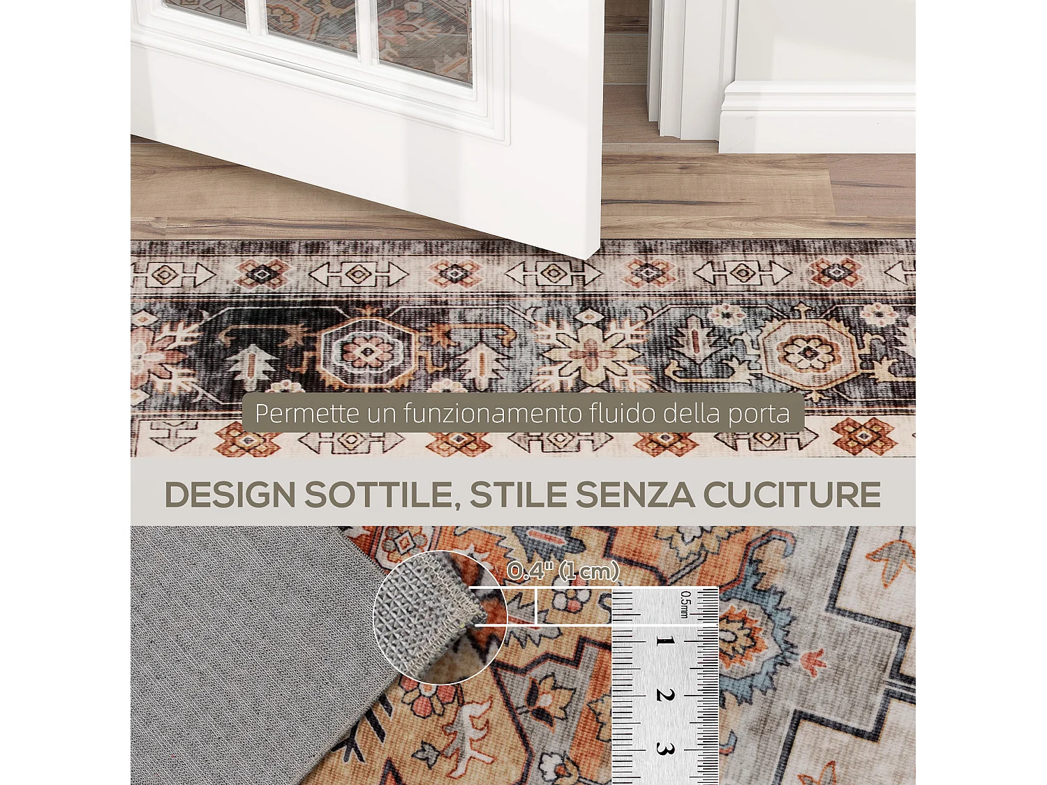 Tappeto boho a pelo corto antiscivolo e lavabile 230x160 cm marrone