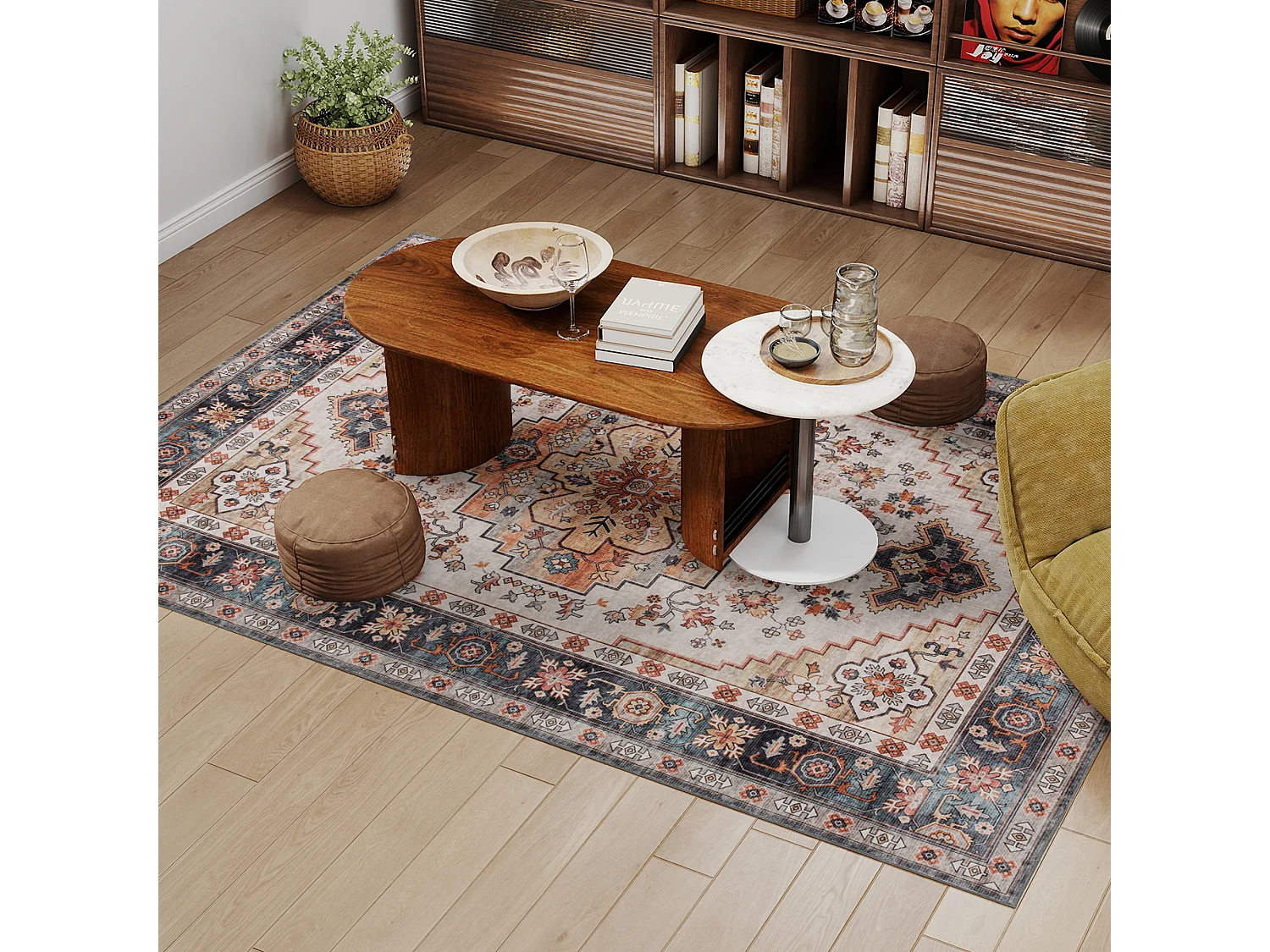 Tappeto boho a pelo corto antiscivolo e lavabile 230x160 cm marrone