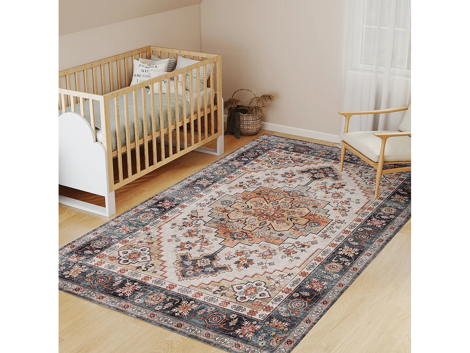 Tappeto boho a pelo corto antiscivolo e lavabile 230x160 cm marrone