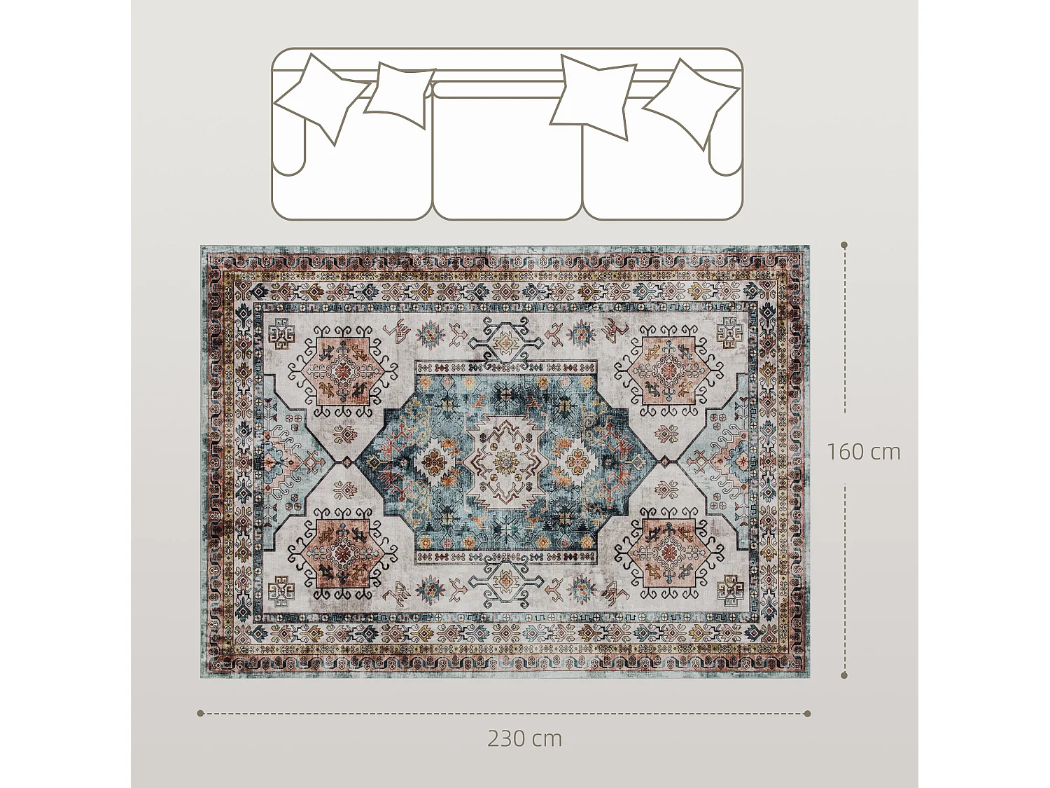 Tappeto vintage a pelo corto antiscivolo e lavabile 230x160 cm