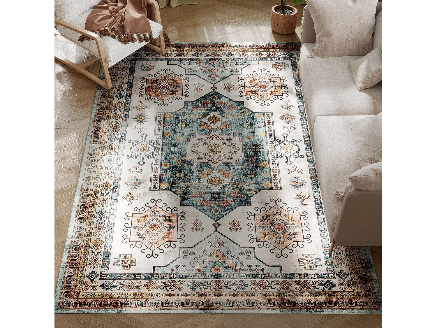 Tappeto vintage a pelo corto antiscivolo e lavabile 230x160 cm