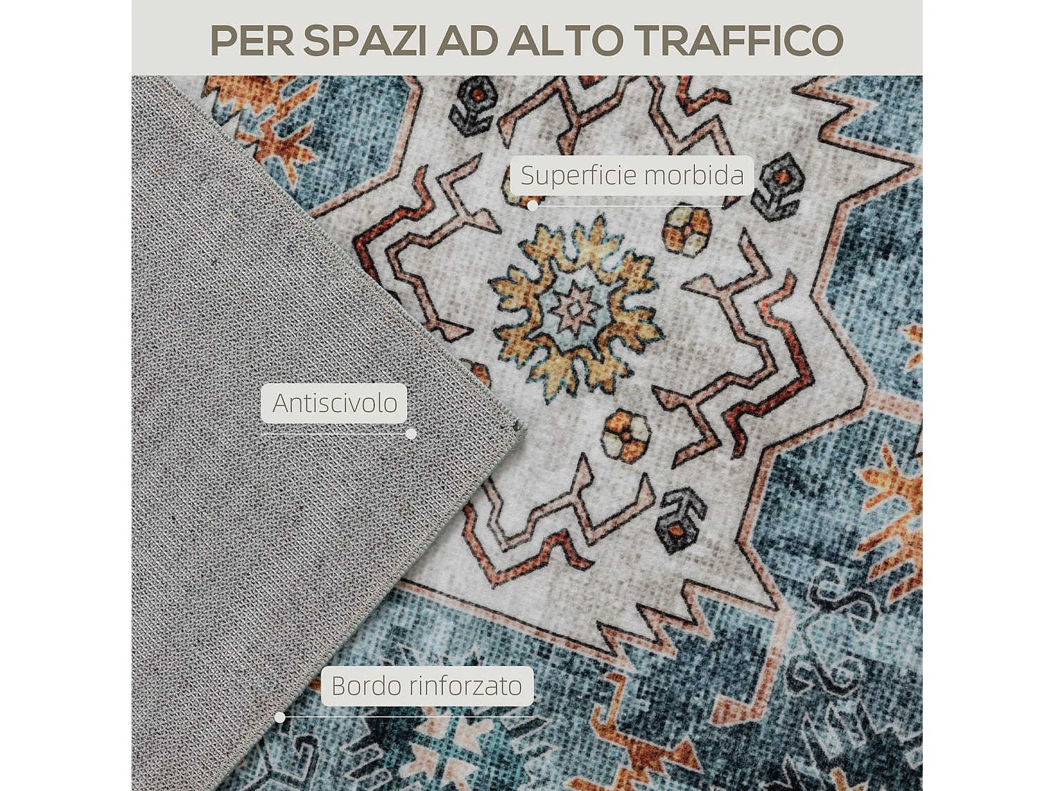 Tappeto vintage a pelo corto antiscivolo e lavabile 230x160 cm