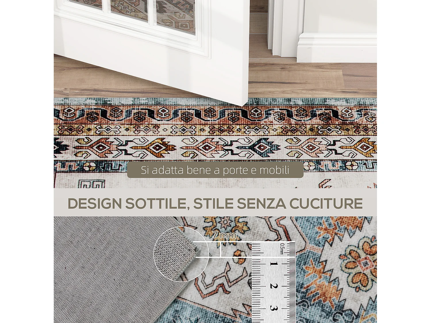 Tappeto vintage a pelo corto antiscivolo e lavabile 230x160 cm