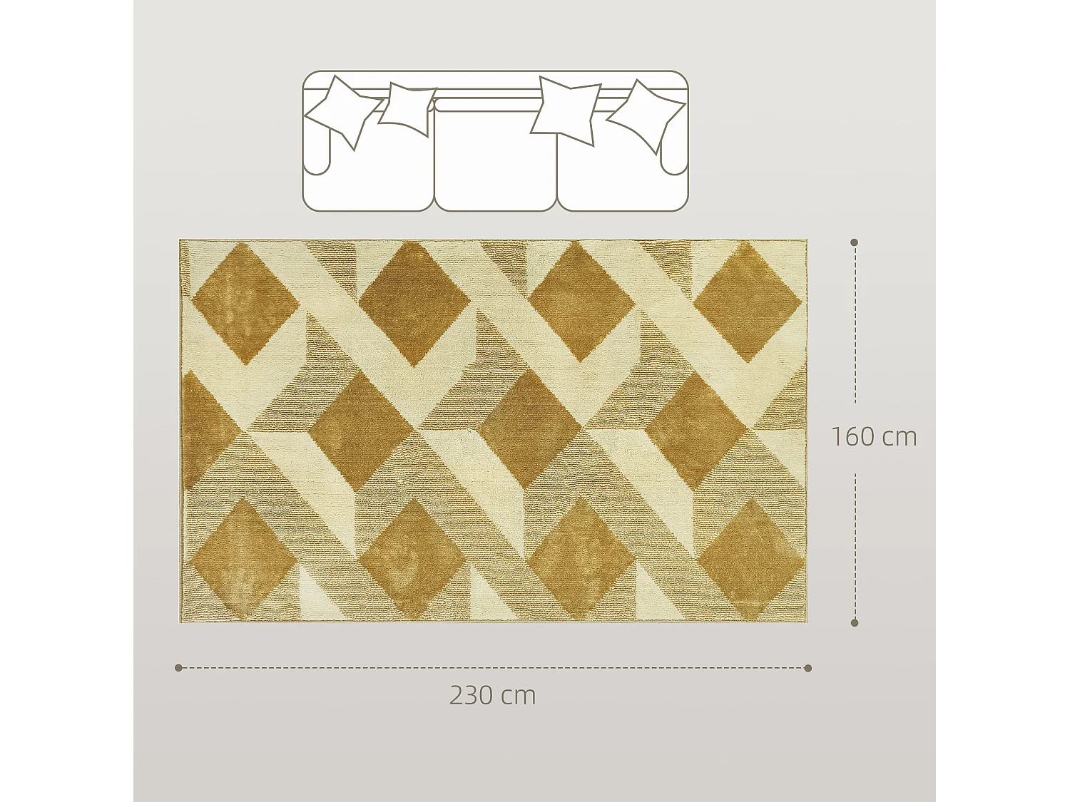 Tappeto moderno ipoallergenico e lavabile 230x160 cm giallo