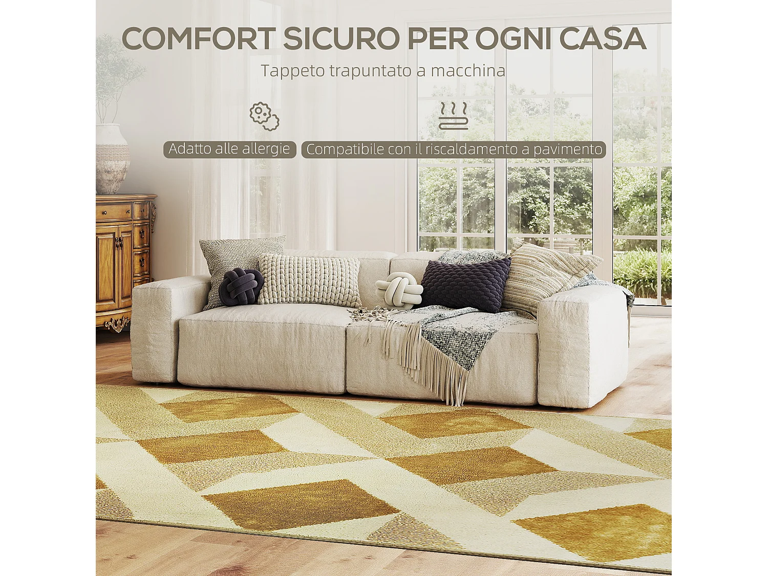 Tappeto moderno ipoallergenico e lavabile 230x160 cm giallo