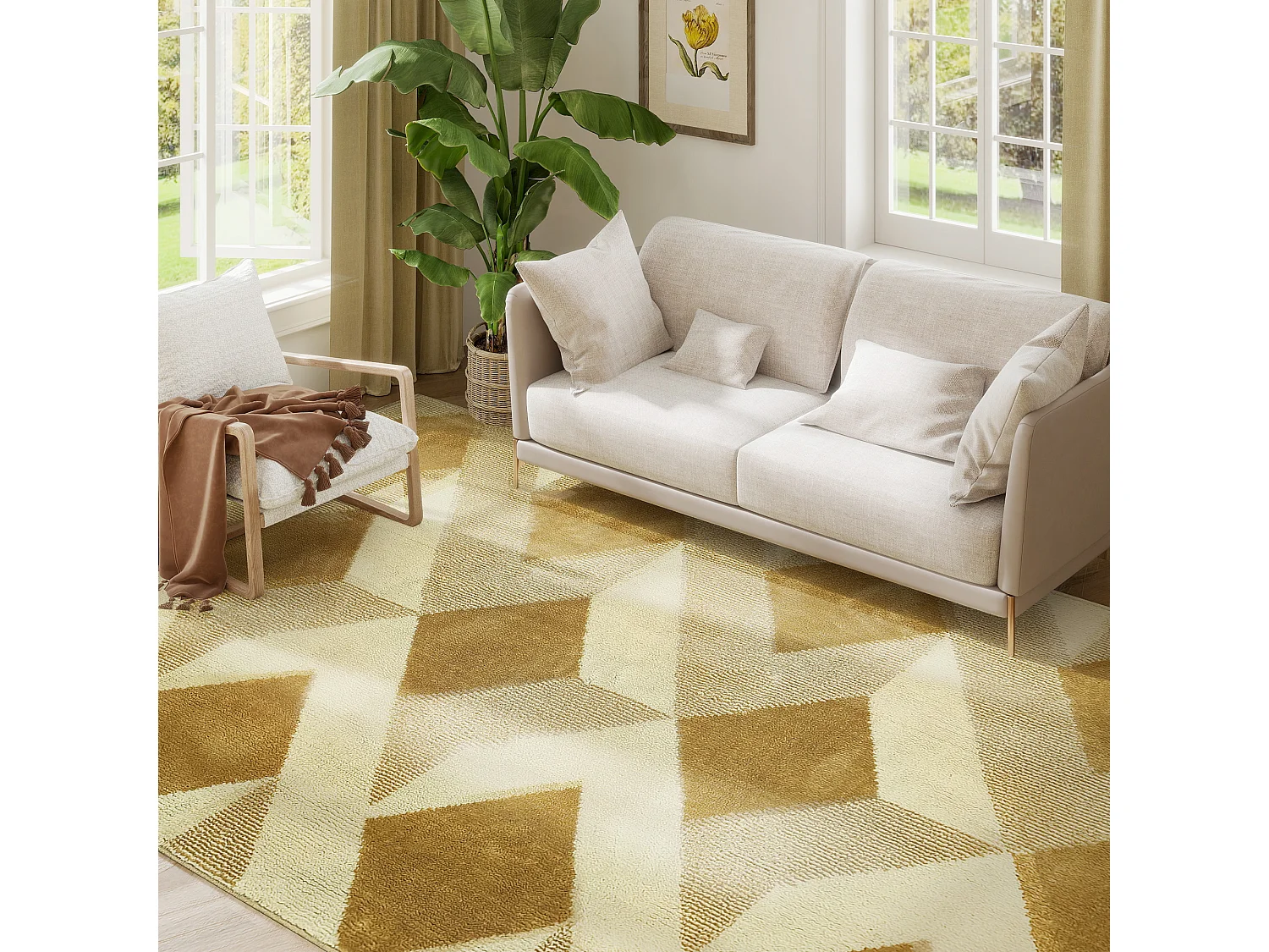 Tappeto moderno ipoallergenico e lavabile 230x160 cm giallo