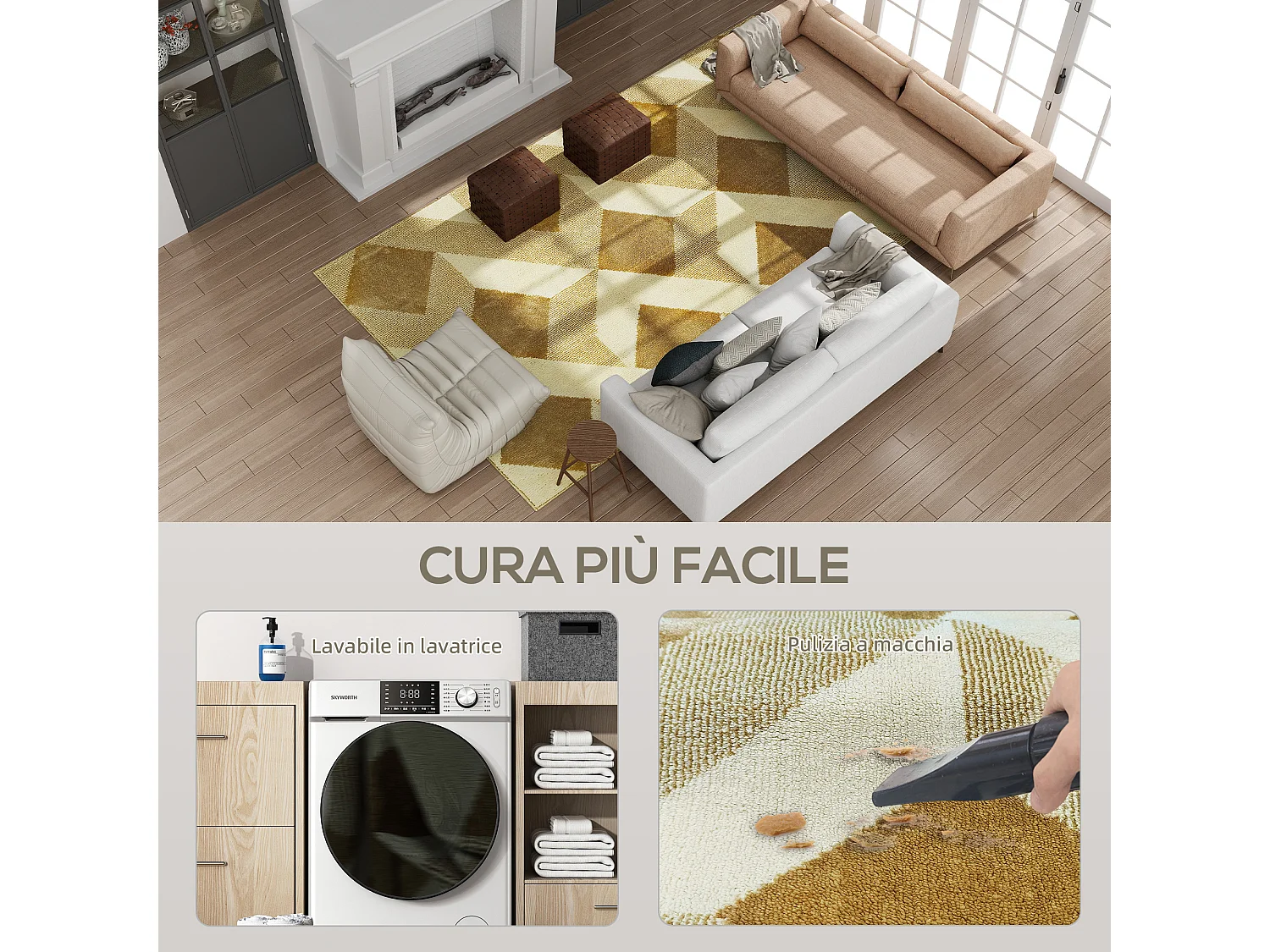 Tappeto moderno ipoallergenico e lavabile 230x160 cm giallo