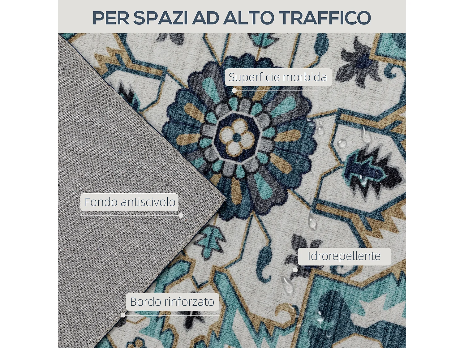 Tappeto bohemien a pelo corto antiscivolo e lavabile 230x160 cm