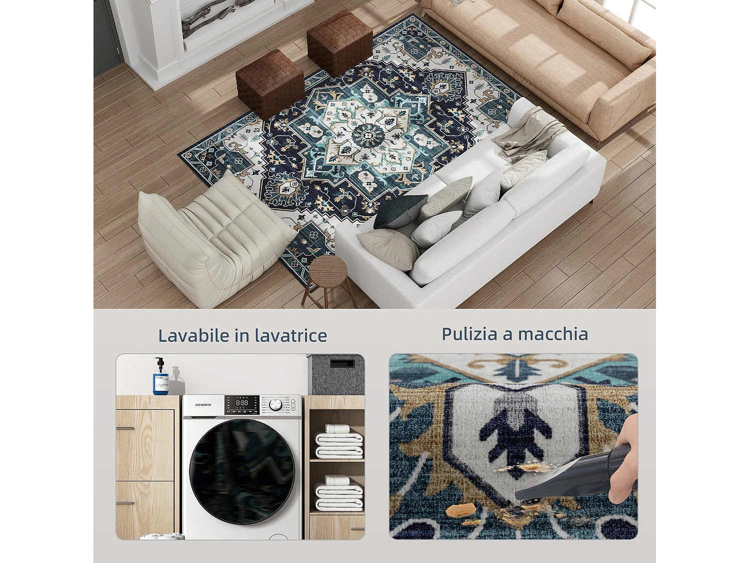 Tappeto bohemien a pelo corto antiscivolo e lavabile 230x160 cm