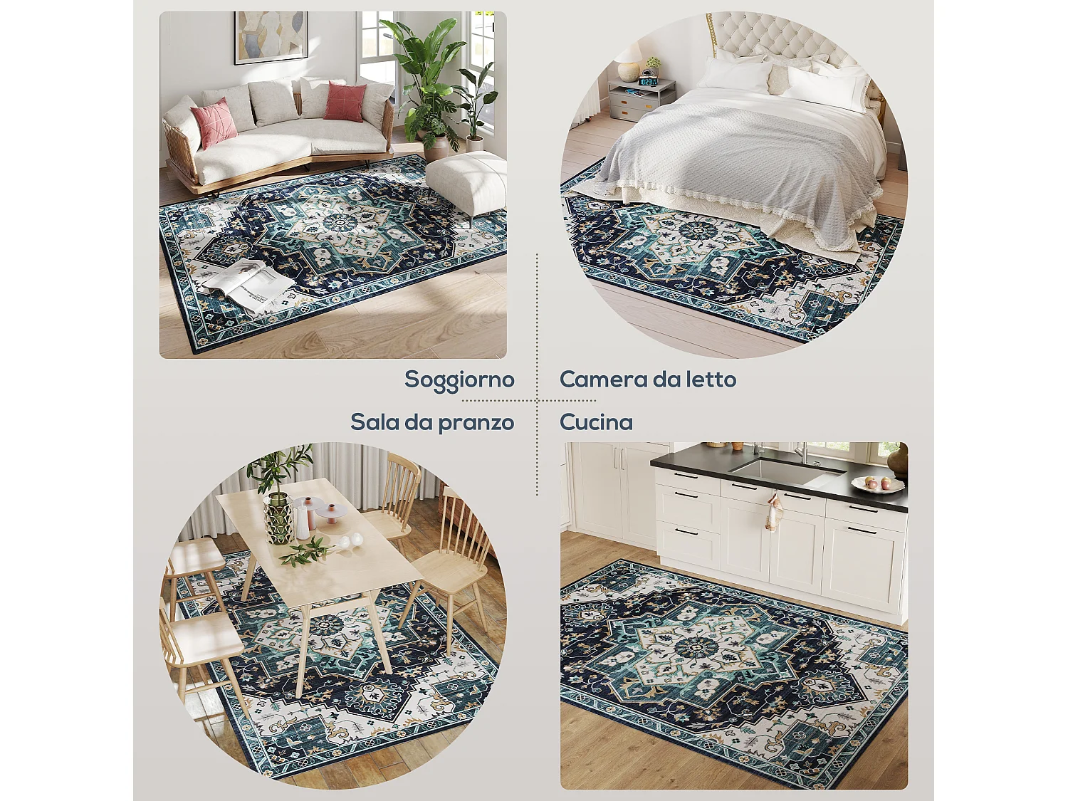 Tappeto bohemien a pelo corto antiscivolo e lavabile 230x160 cm