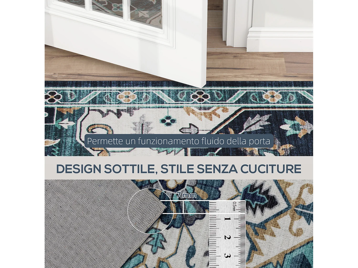 Tappeto bohemien a pelo corto antiscivolo e lavabile 230x160 cm