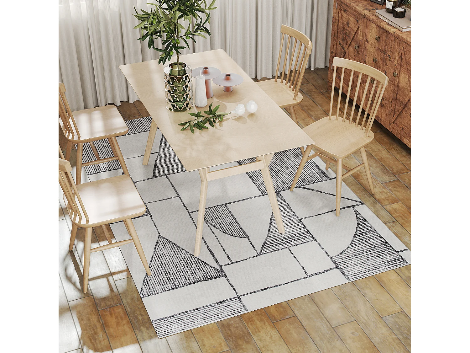 Tappeto moderno a linee geometriche in poliestere multicolore