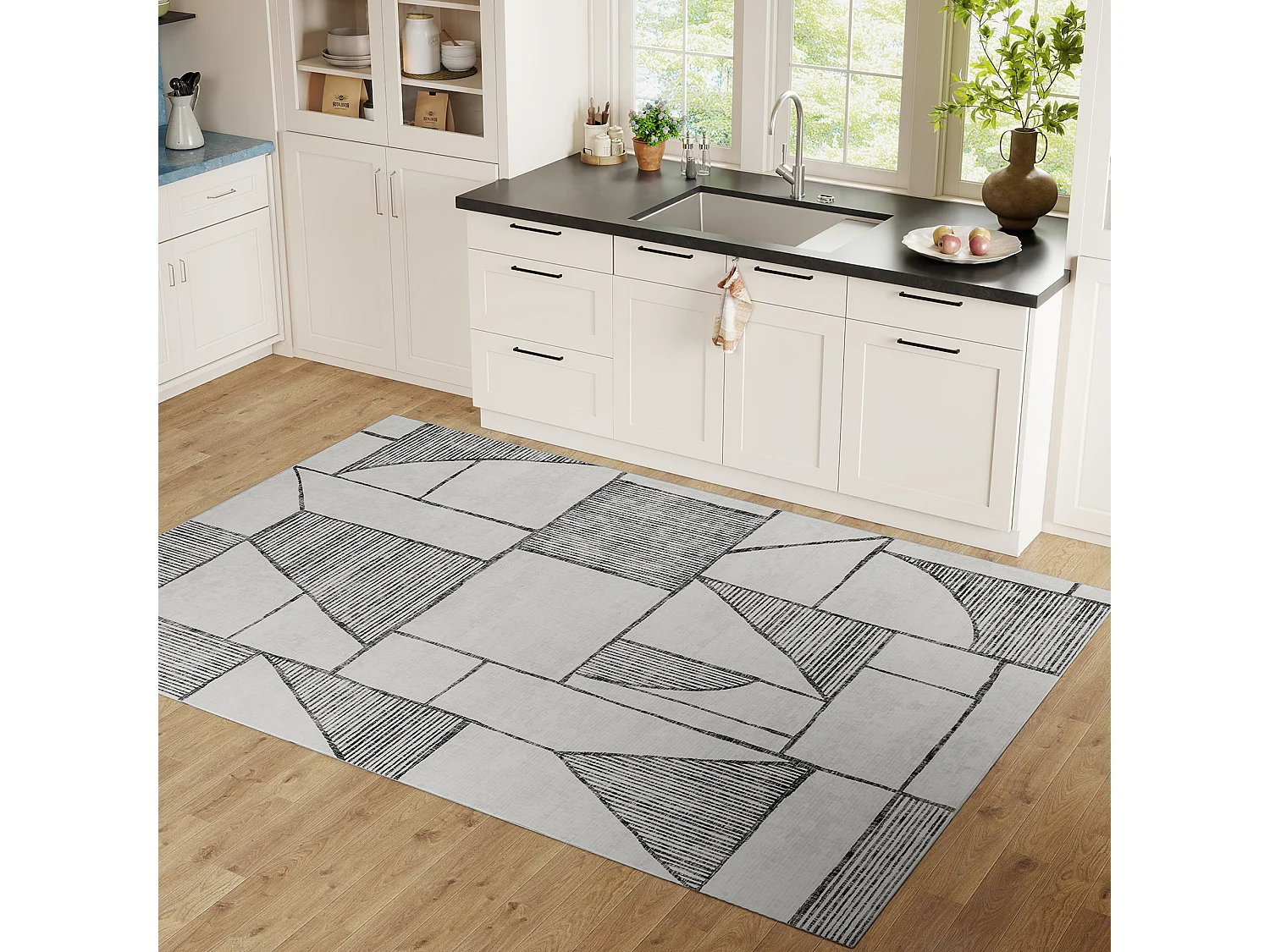 Tappeto moderno a linee geometriche in poliestere multicolore