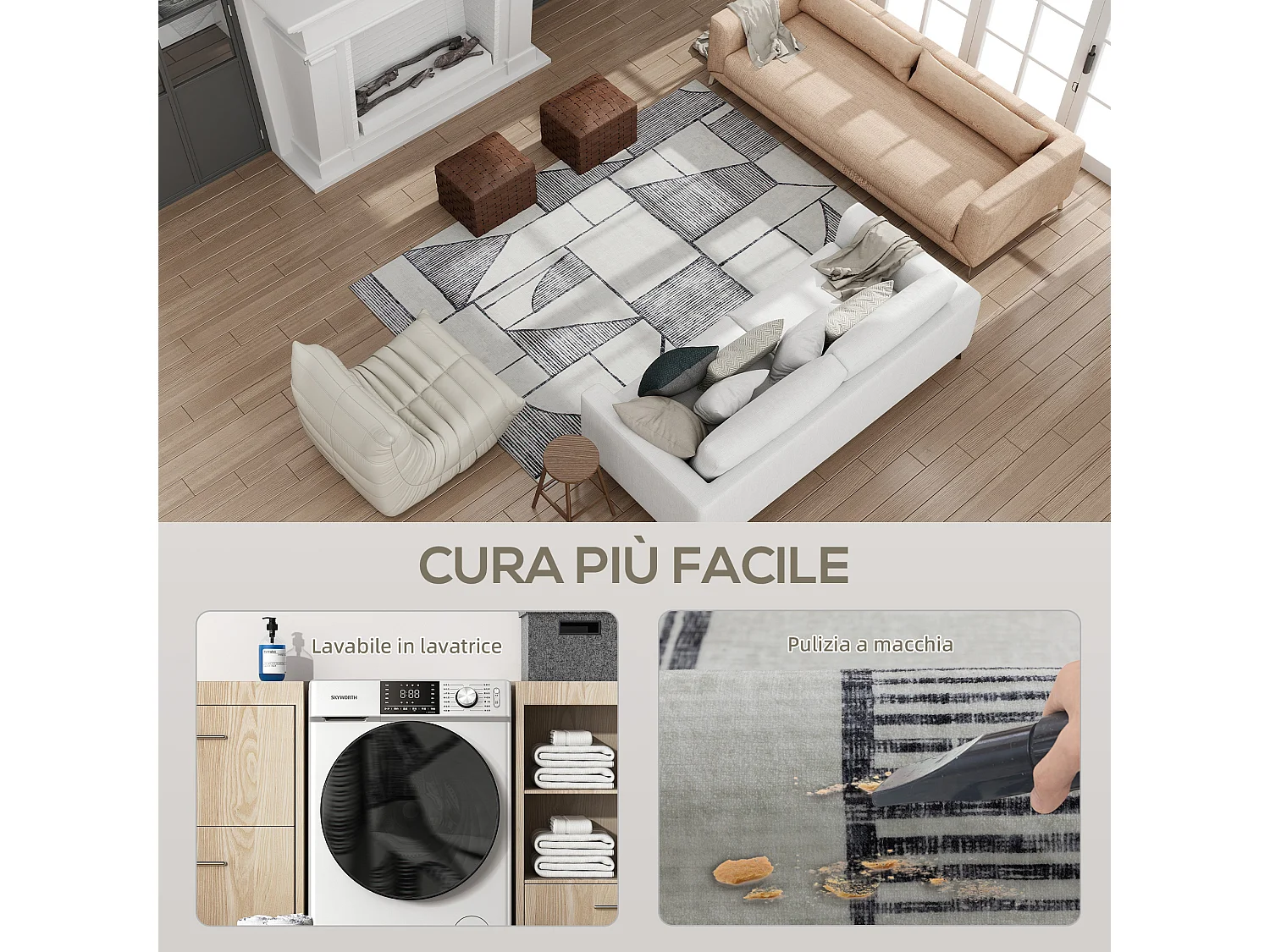 Tappeto moderno a linee geometriche in poliestere multicolore