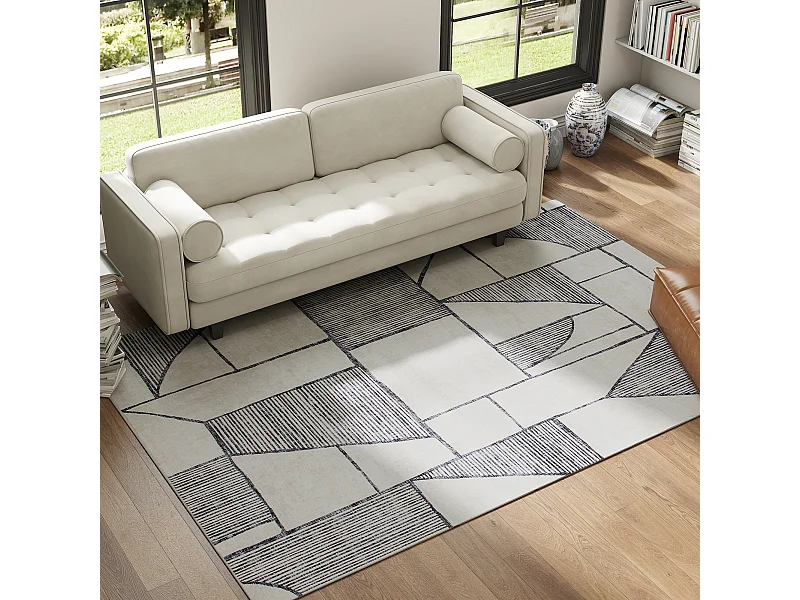 Tappeto moderno a linee geometriche in poliestere multicolore