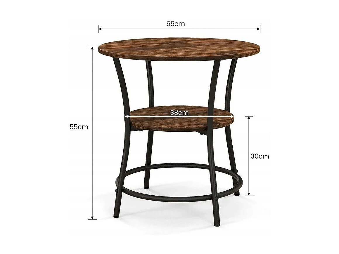 Ronde industriële salontafel voor in de woonkamer met plank bruin loft 55 cm