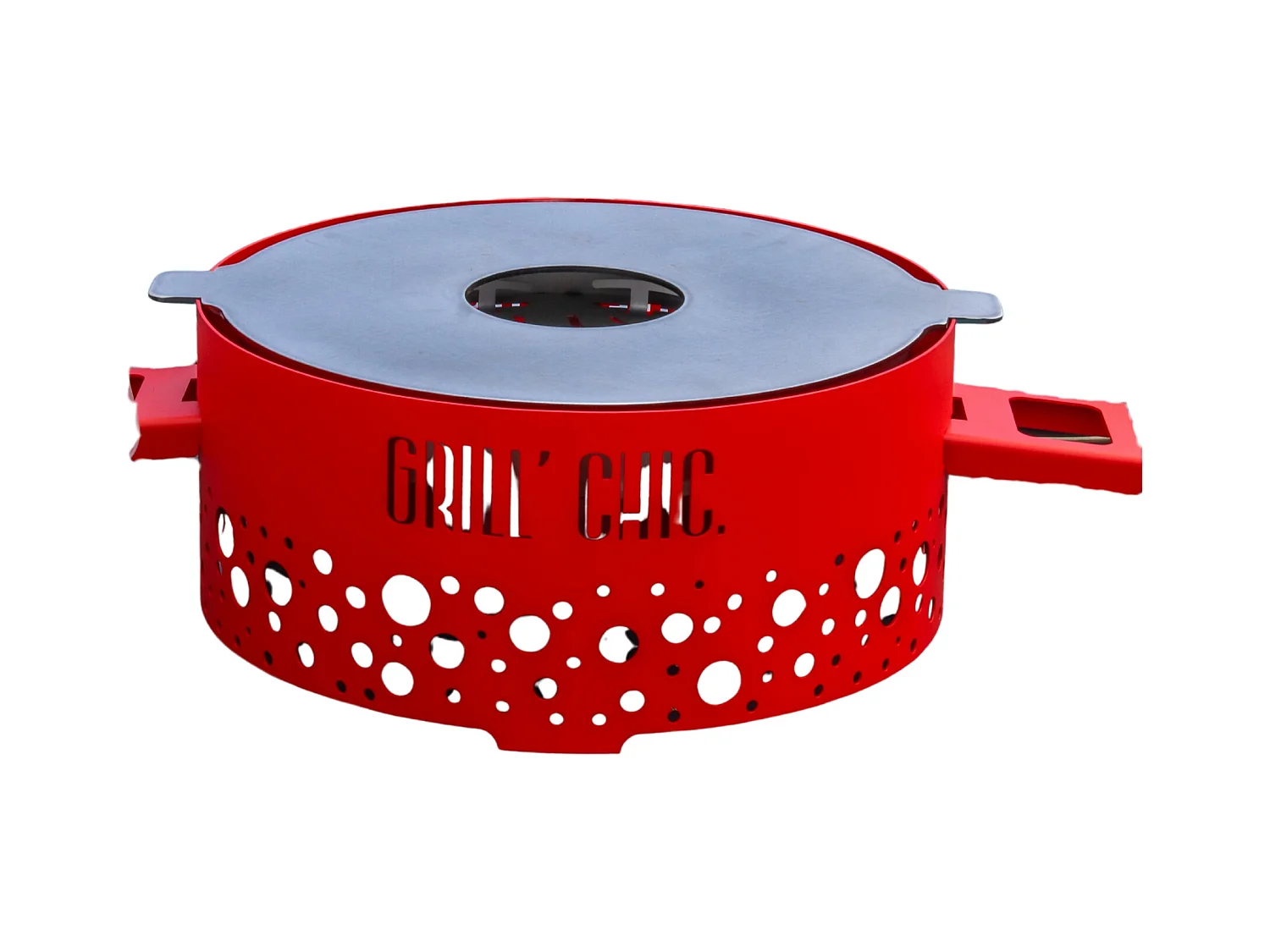 P'TIT GRILL Brasero Double Cuve ACIER 39.5 x17.5cm - Rouge - Dynamique et compact idéal pour de petites soirées extérieures