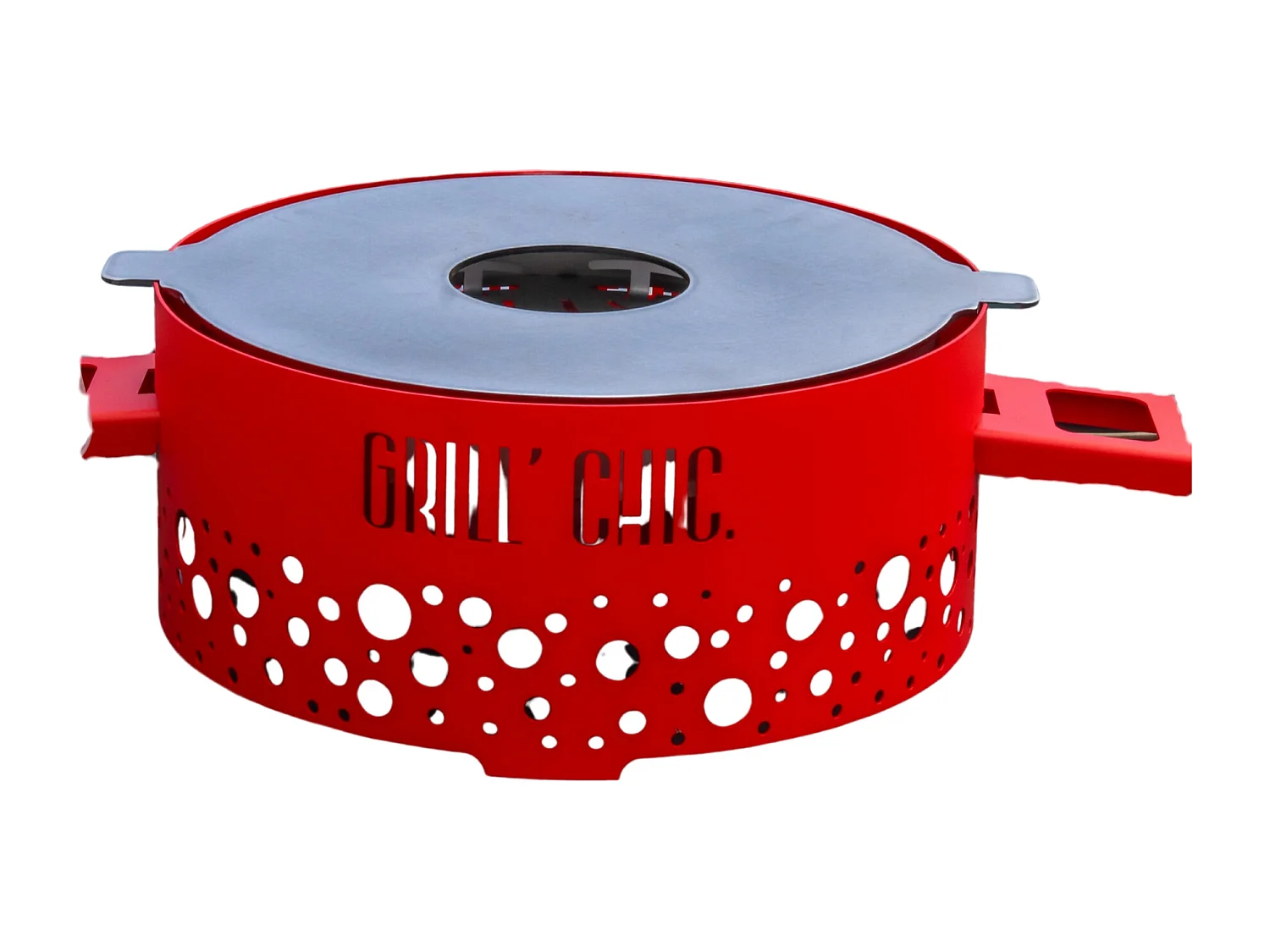 P'TIT GRILL Brasero Double Cuve ACIER 39.5 x17.5cm - Rouge - Dynamique et compact idéal pour de petites soirées extérieures
