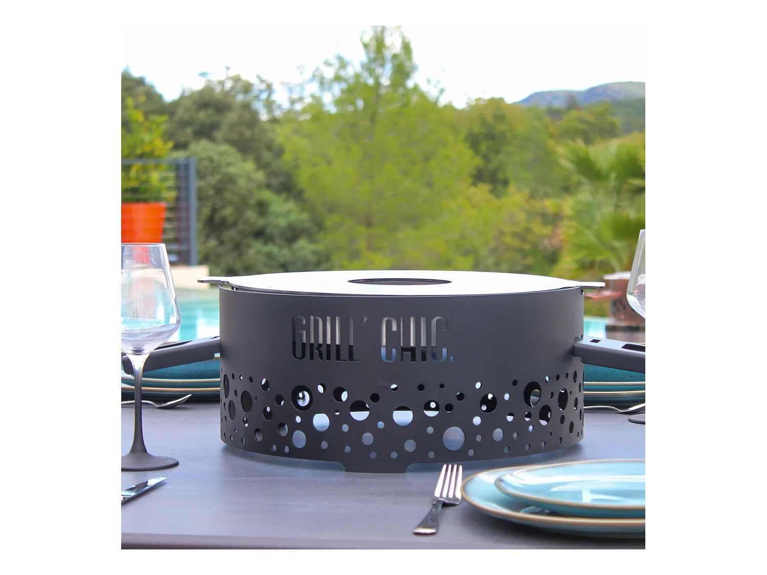 P'TIT GRILL Brasero Double Cuve Acier 39.5 x17.5cm - Anthracite - Sobre et pratique, pour un design moderne et compact