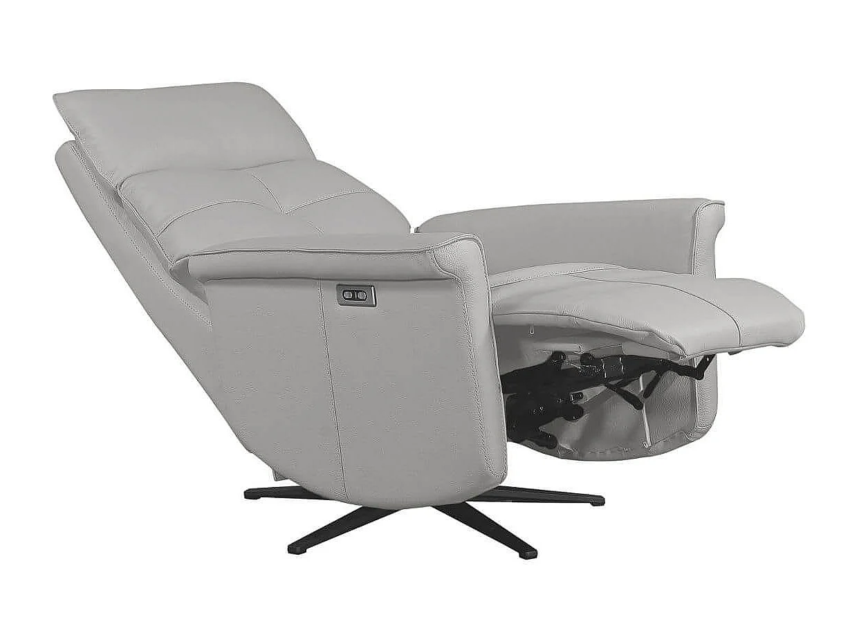 Fauteuil pivotant relax en cuir vachette gris clair - VENUSIA