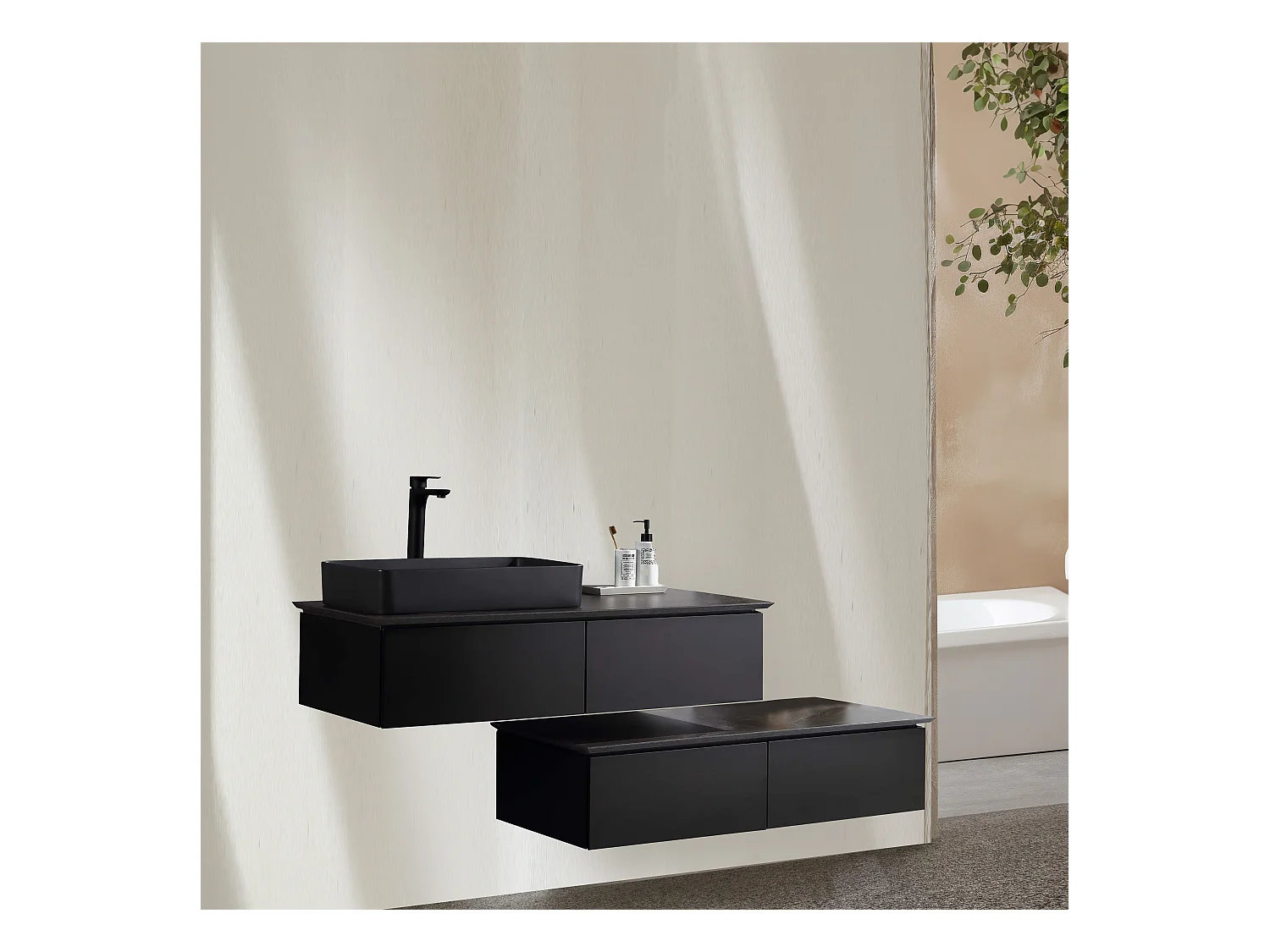 Meuble avec vasque 120 cm noir Aquacera