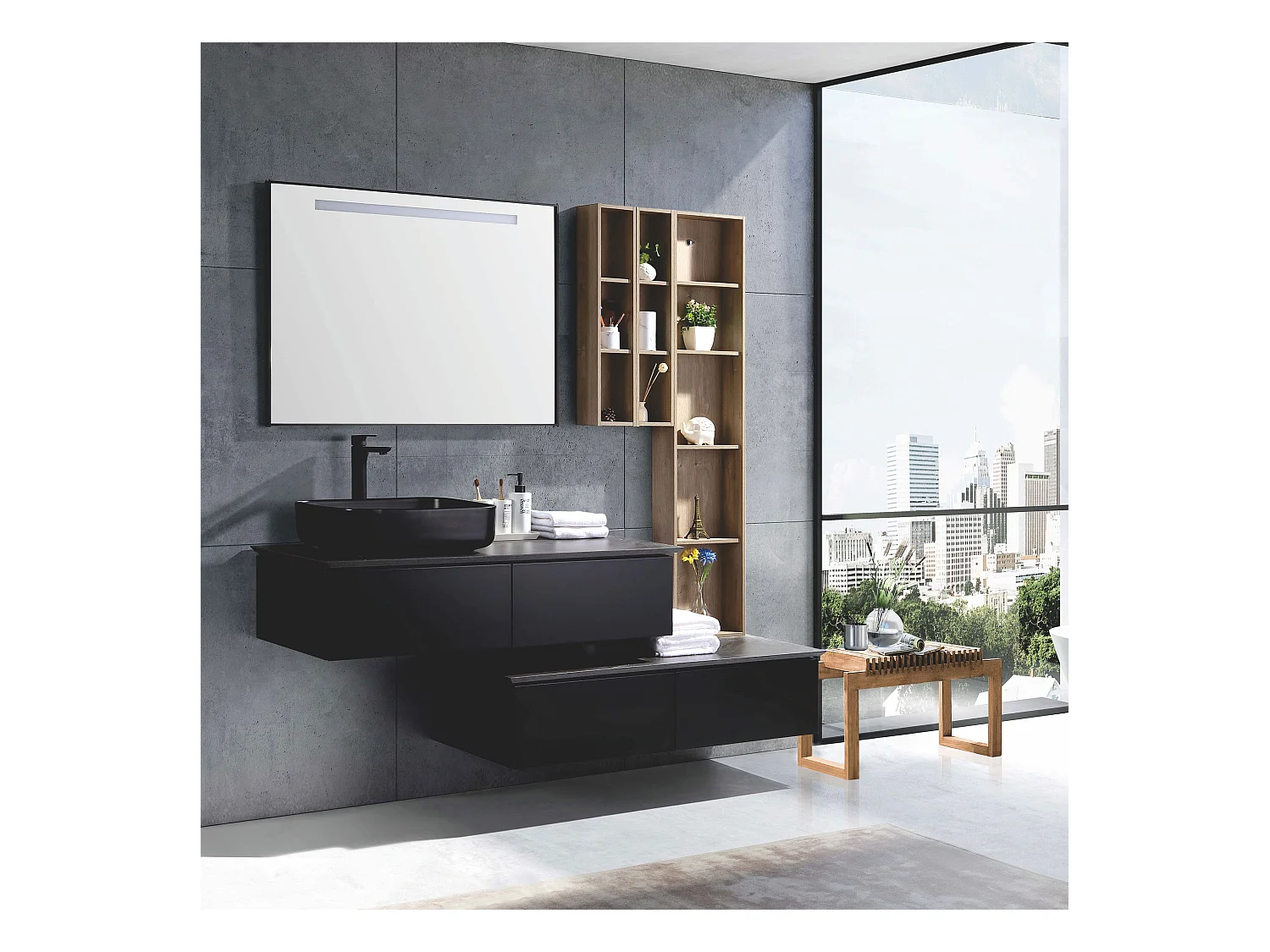 Meuble avec vasque 120 cm noir Aquacera