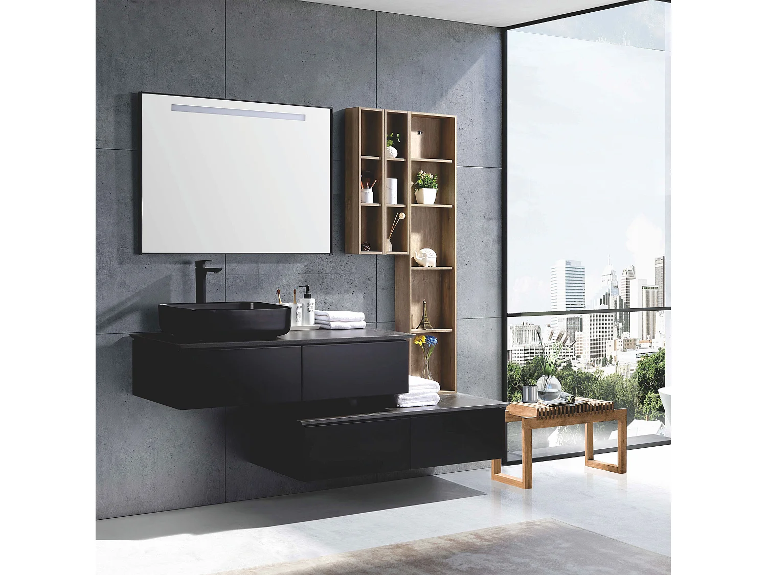 Meuble salle de bain Aquacera 120 cm noir avec vasque