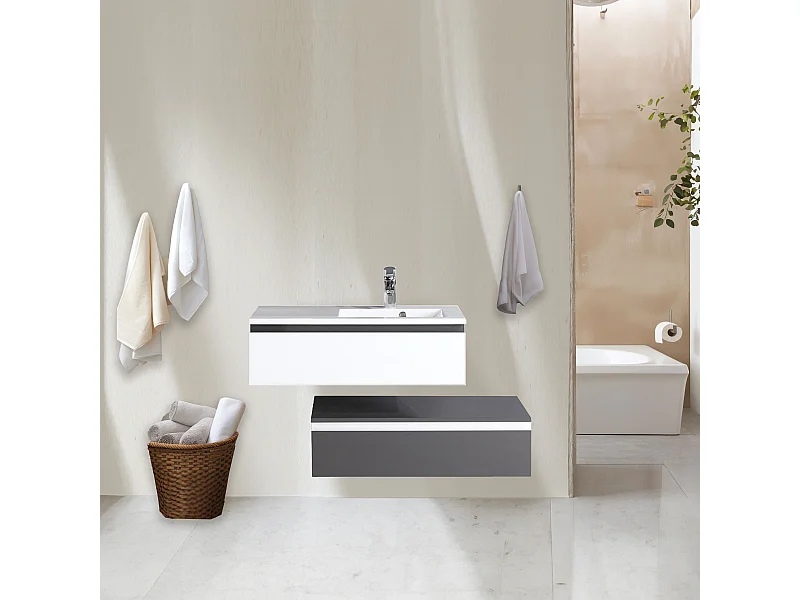 Meuble avec vasque 90 cm gris et blanc Aquamare