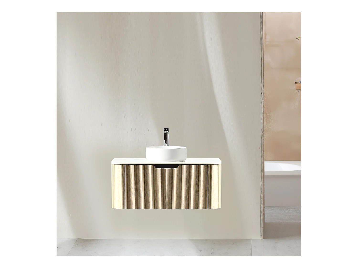 Meuble 100 cm chêne clair Aquagiro avec vasque à poser blanche mat