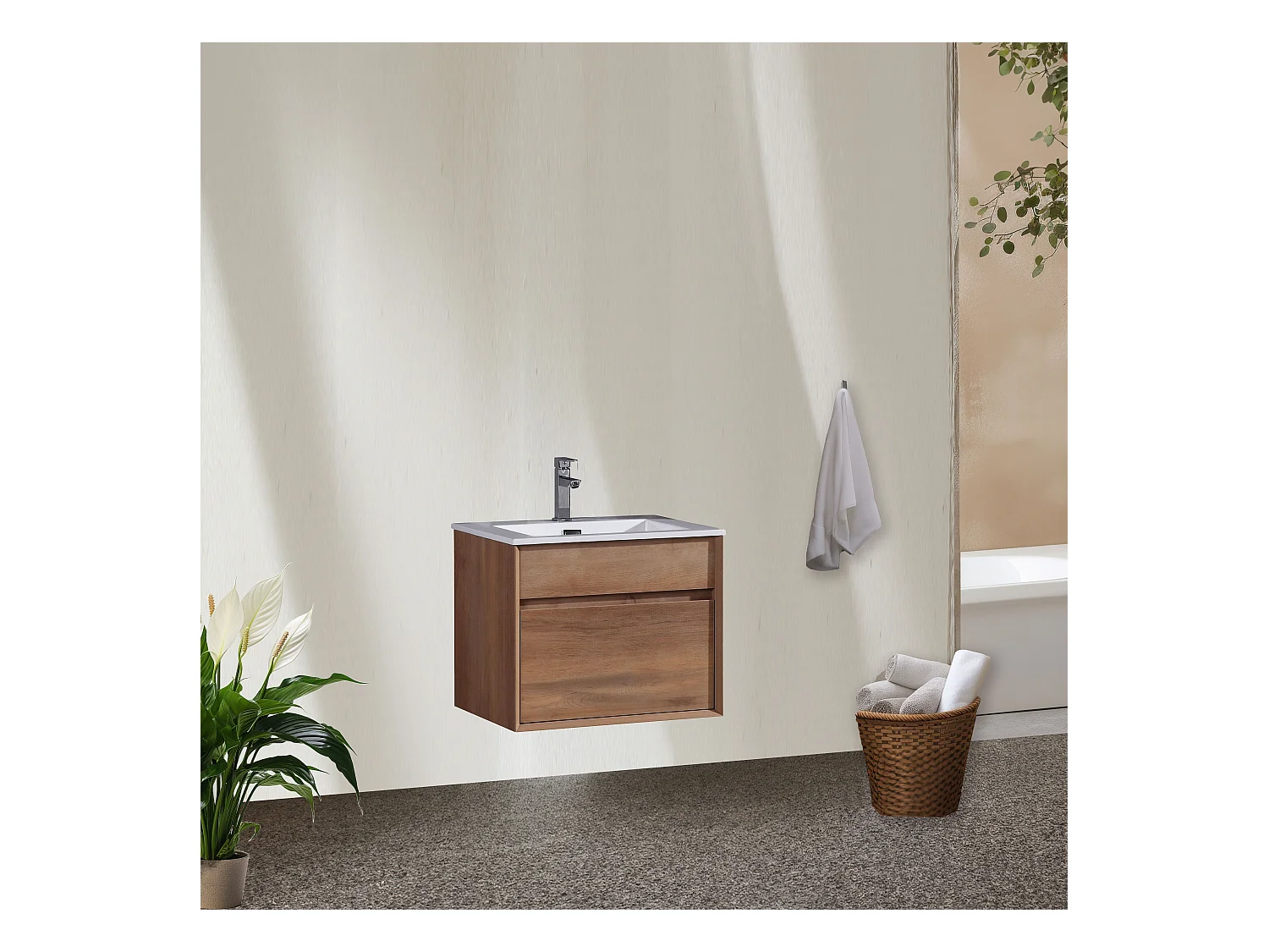 Meuble avec vasque 80 cm chêne brun Aquaroca