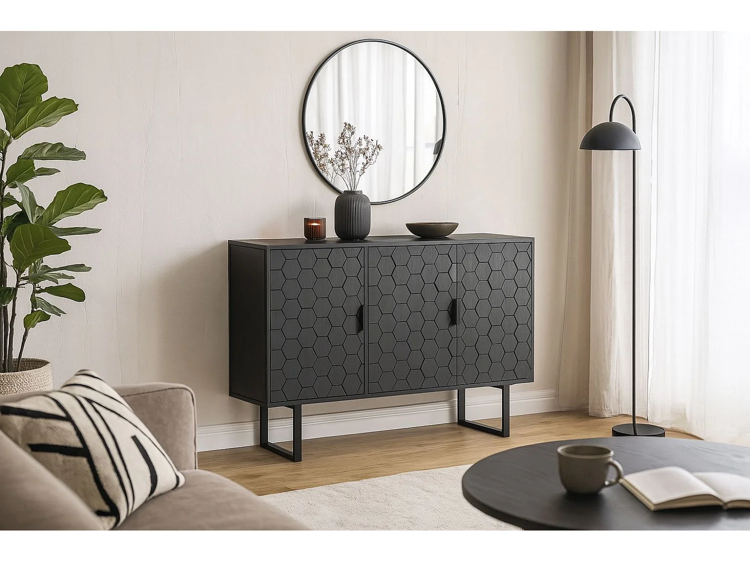 Buffet Link High noir, 135 cm, Design graphique