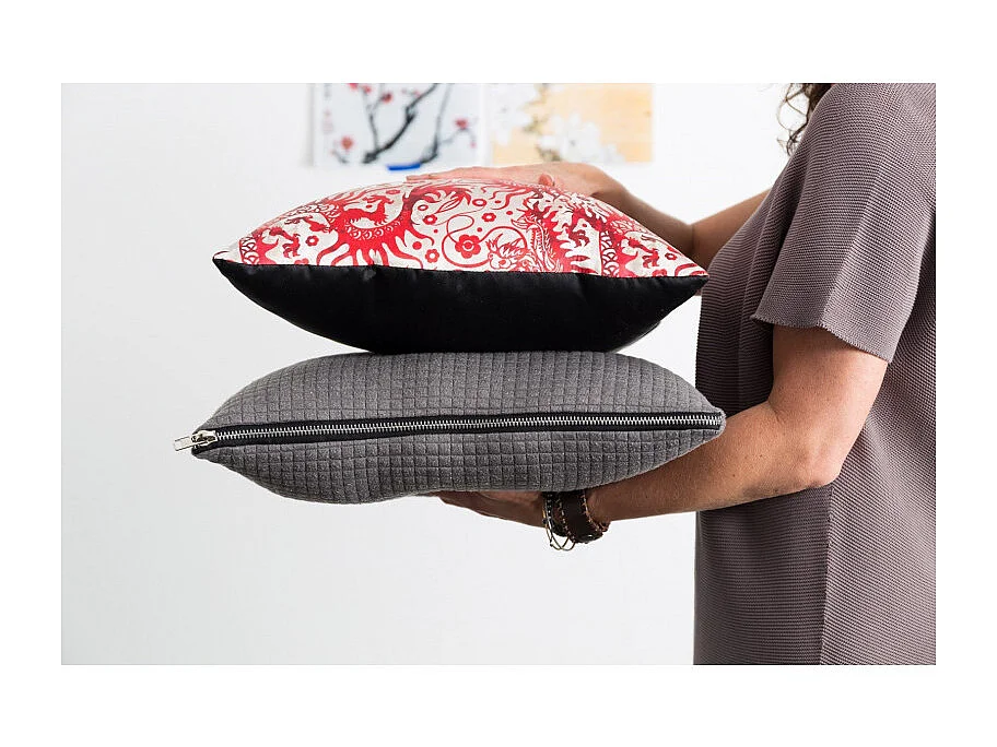 Coussin Elle, Tissu, Gris