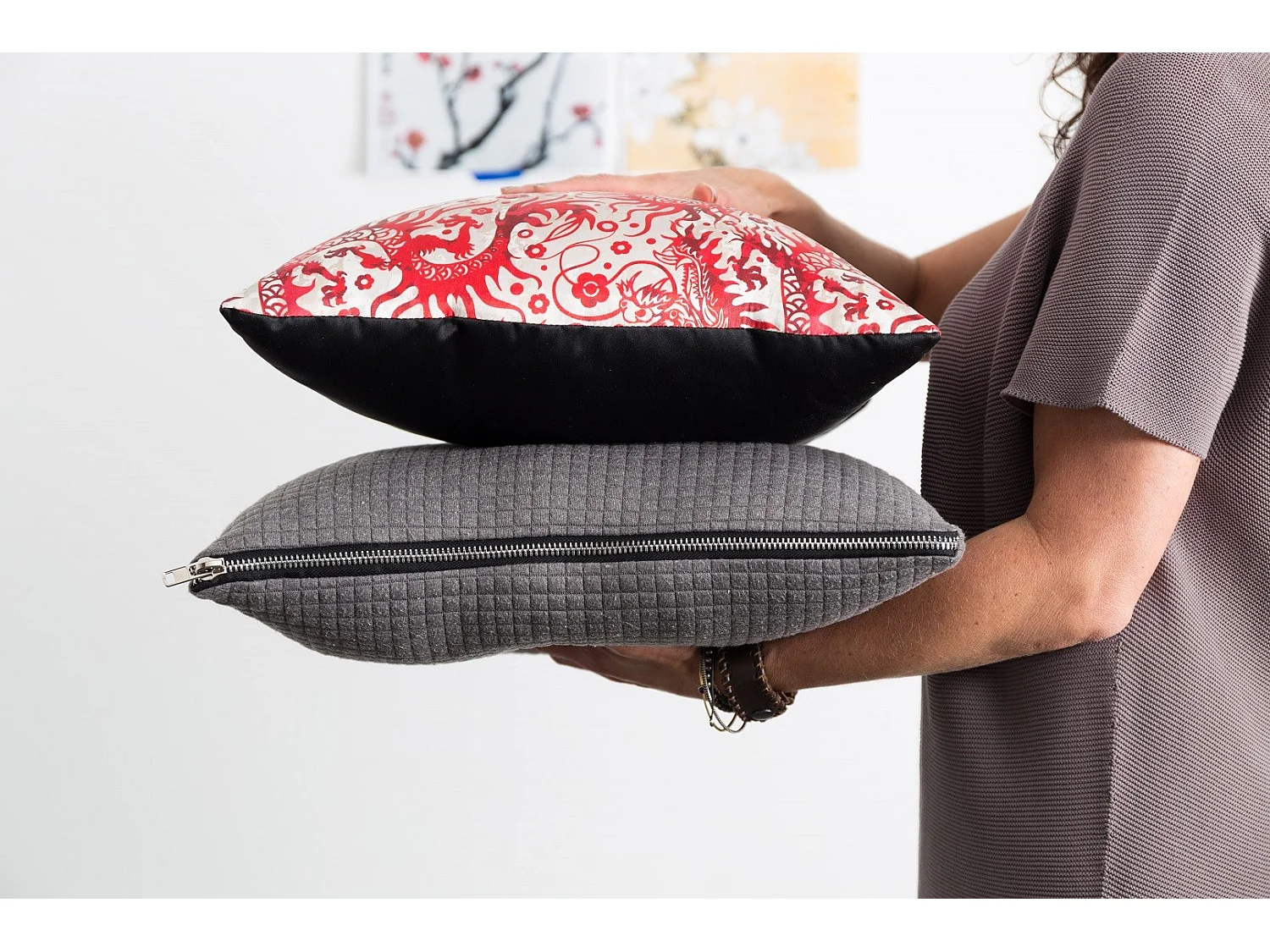 Coussin Elle, Tissu, Gris