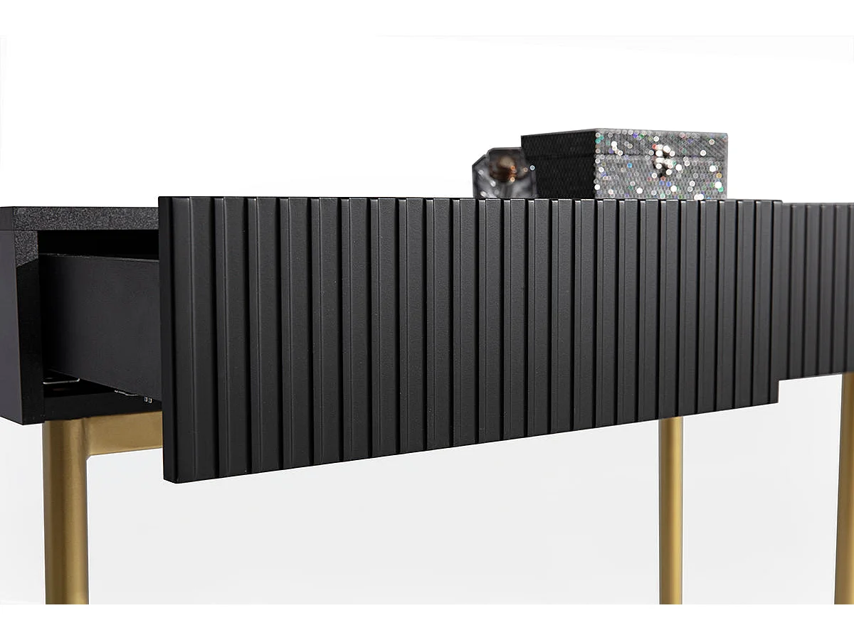 Consola de 2 cajones con pie de metal negro dorado 100x82 cm