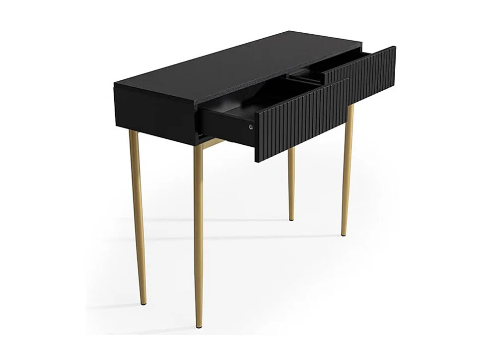 Consola de 2 cajones con pie de metal negro dorado 100x82 cm