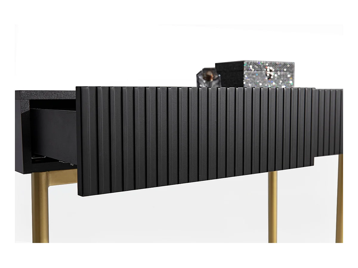 Consola de 2 cajones con pie de metal negro dorado 100x82 cm