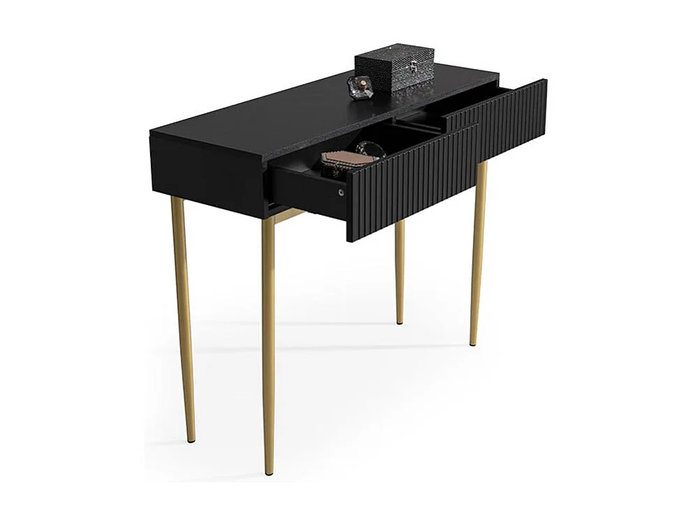 Console 2 lades met zwartgouden metalen voet 100x82 cm