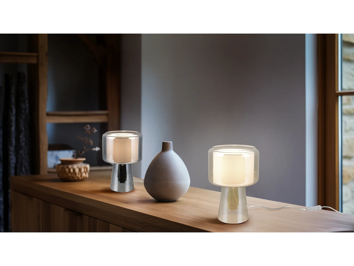 Lampe de table verre et tissu Rocka
