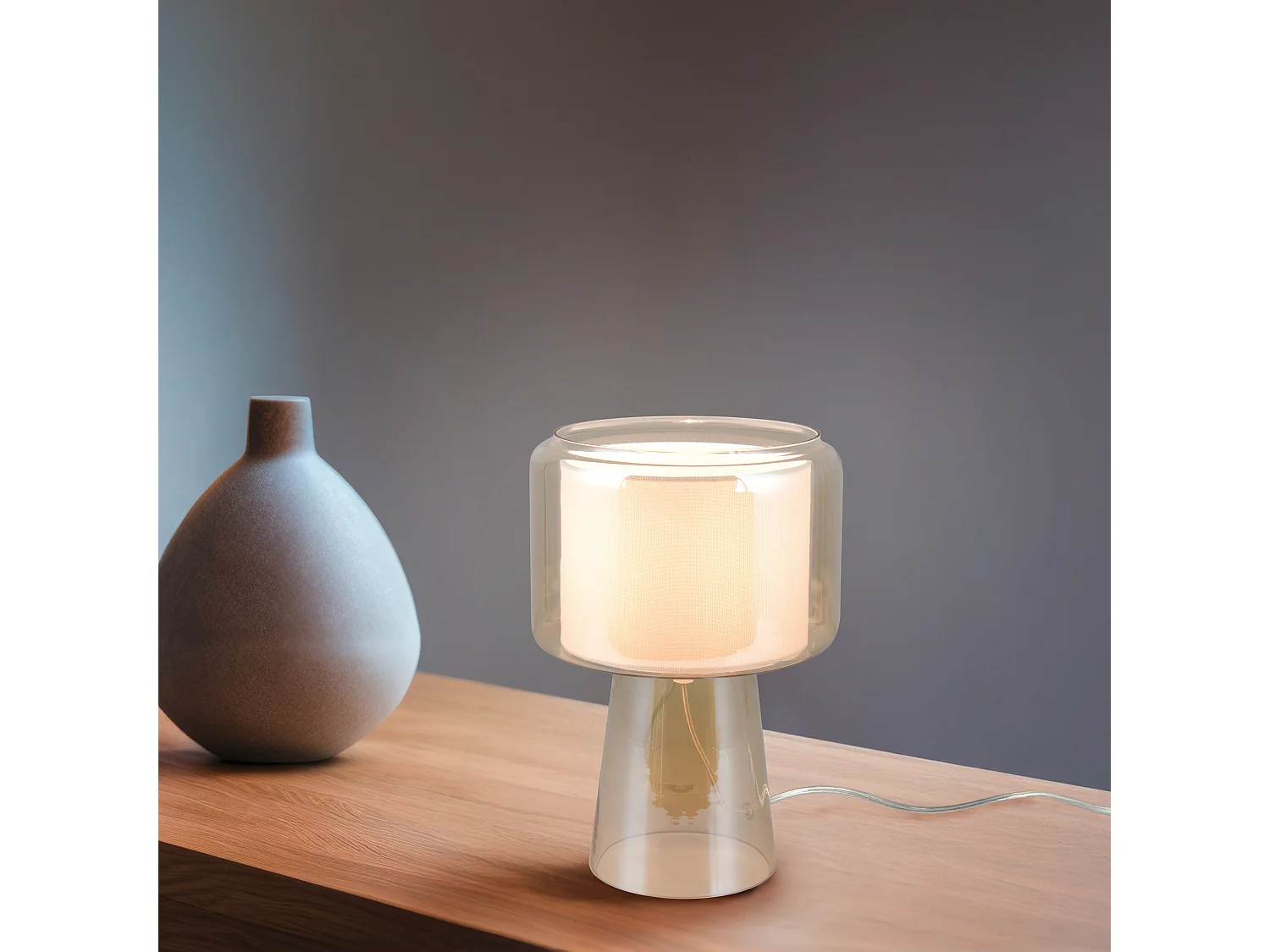 Lampe de table verre et tissu Rocka