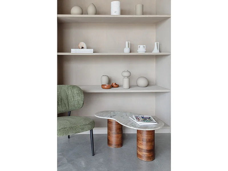 Table basse Peli, Marbre et Bois, Forme Organique