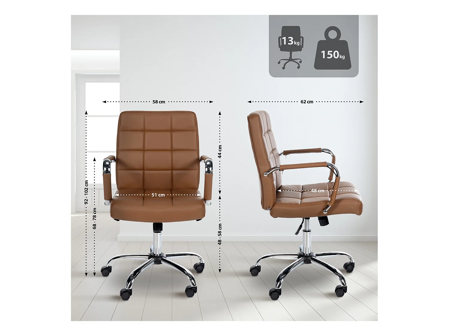 Chaise de bureau - Similicuir - Marron clair - Ashland