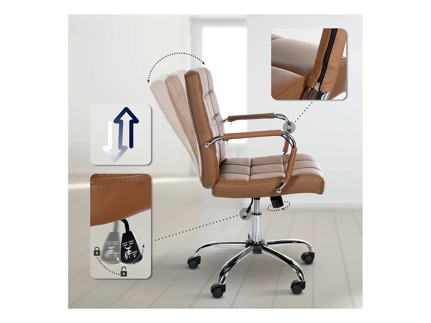 Chaise de bureau - Similicuir - Marron clair - Ashland