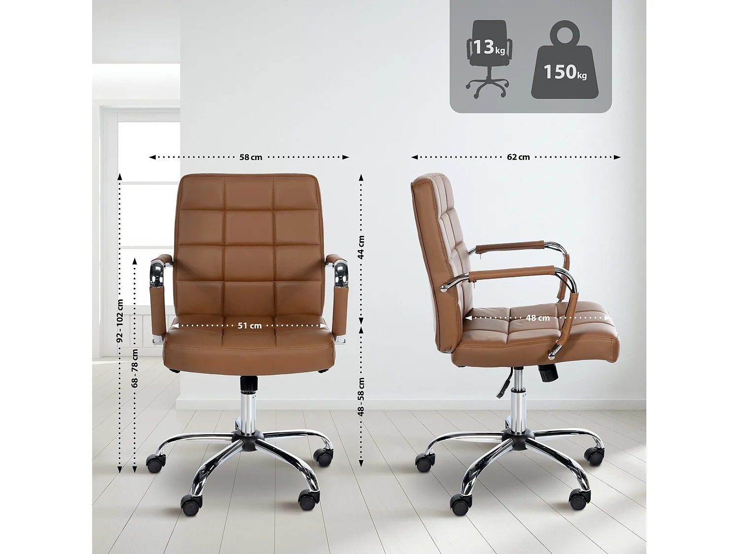 Chaise de bureau - Similicuir - Marron clair - Ashland