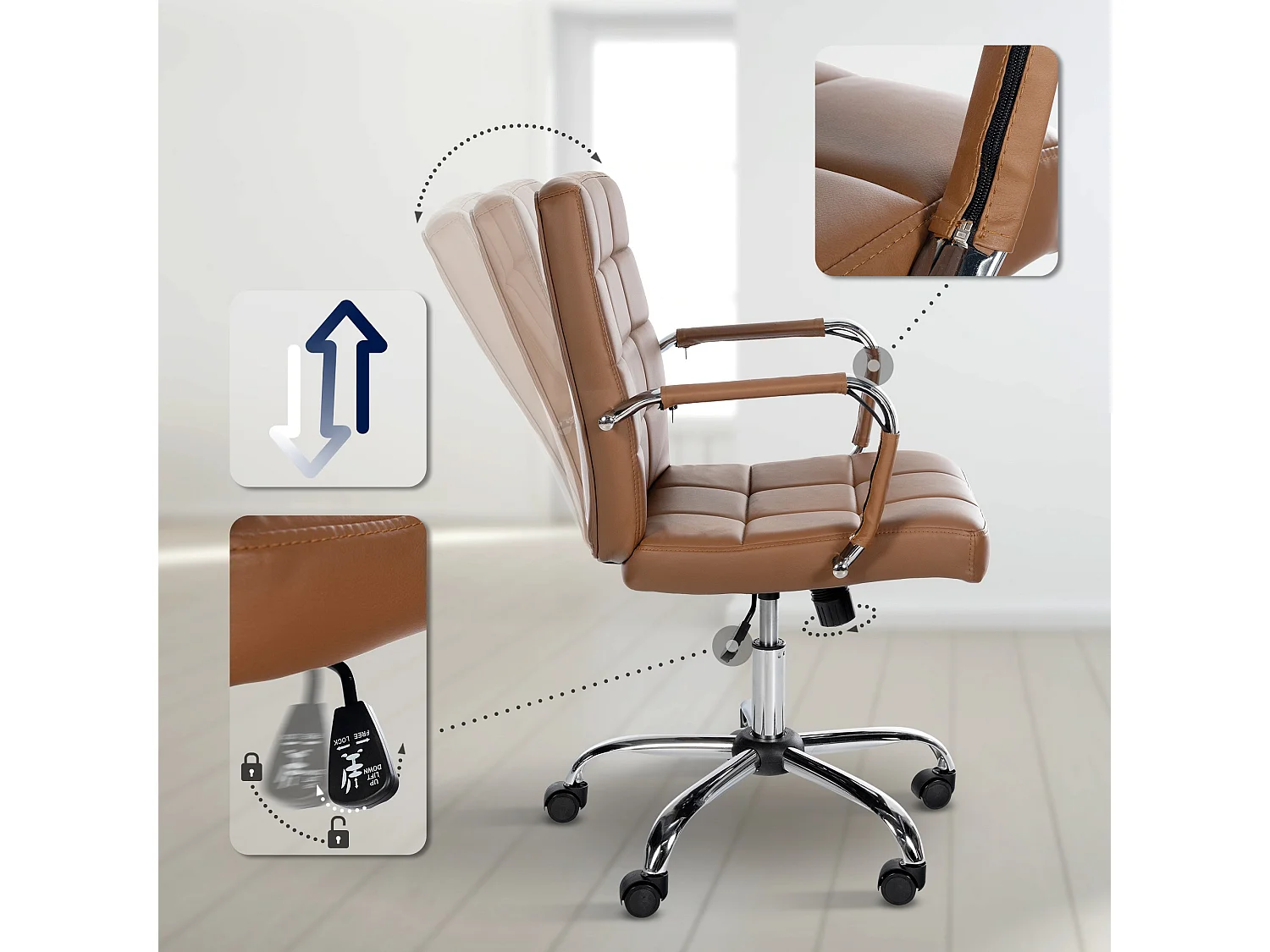 Chaise de bureau - Similicuir - Marron clair - Ashland