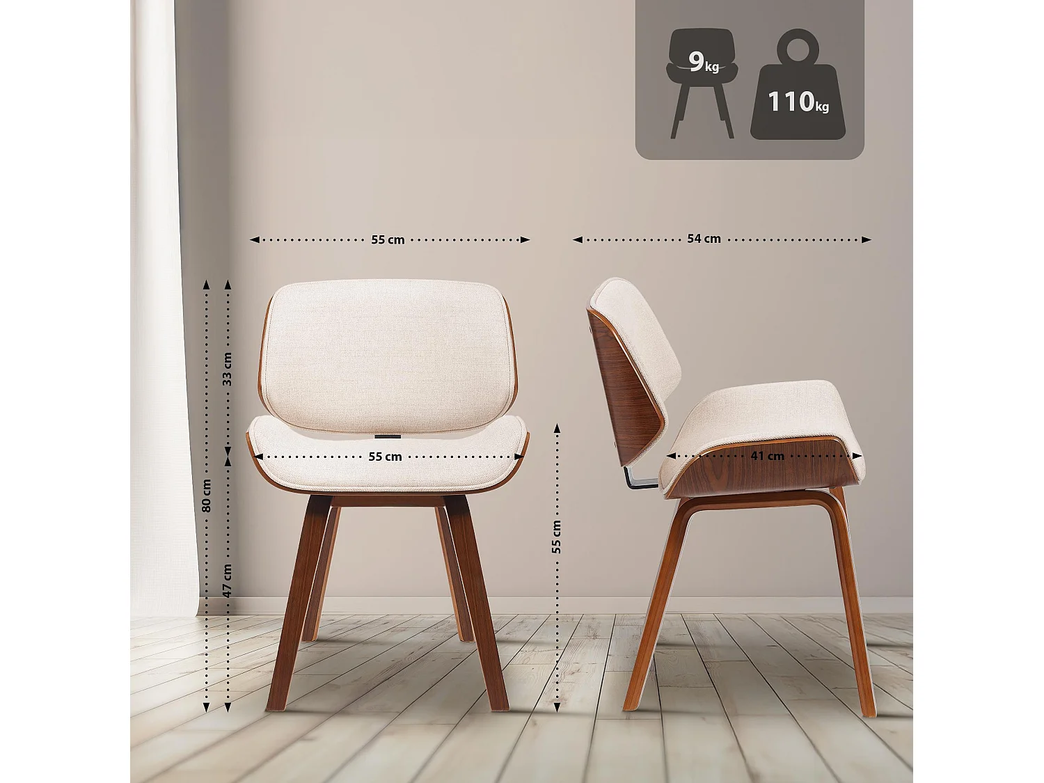 Chaise de conférence - Tissu - Noyer / Crème - Beverley