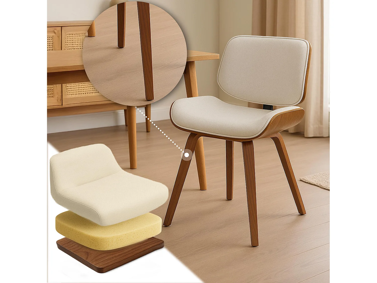 Chaise de conférence - Tissu - Noyer / Crème - Beverley